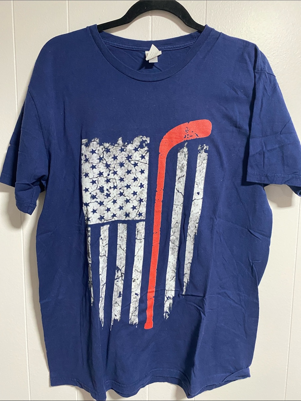 Navy Blue Graphic Hockey Flag T-Shirt - Red Accent